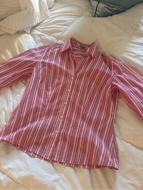Ann Taylor Pink Striped Button-Down Shirt